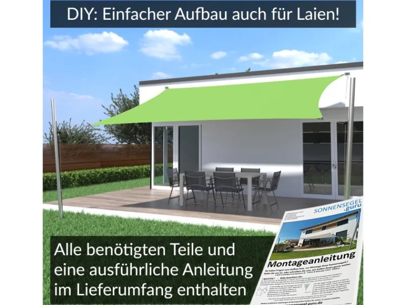 Toldoro Sonnensegel|Sonnensegel Komplettset 4,6x4,6m UPF50+ mit Befestigungsmaterial Halterung Pfosten Mast & Zubehör Regendicht UV-Schutz Sonnenschutz Apfel
