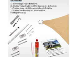 Sonnensegel Komplettset 5x5x7,1m UPF50+ mit Befestigungsmaterial Halterung Pfosten Mast & Zubehör Regendicht UV-Schutz Sonnenschutz*Toldoro Hot