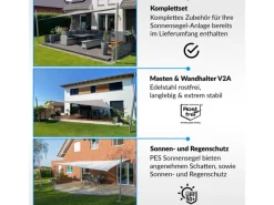 Toldoro Sonnensegel|Sonnensegel Komplettset 6x3m UPF50+ mit Befestigungsmaterial Halterung Pfosten Mast & Zubehör Regendicht UV-Schutz Sonnenschutz