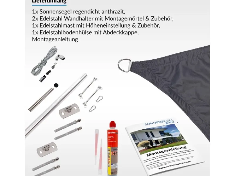 Toldoro Sonnensegel|Sonnensegel Komplettset 4x4x5,6m UPF50+ mit Befestigungsmaterial Halterung Pfosten Mast & Zubehör Regendicht UV-Schutz Sonnenschutz