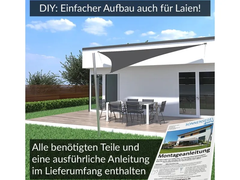 Toldoro Sonnensegel|Sonnensegel Komplettset 4x4x5,6m UPF50+ mit Befestigungsmaterial Halterung Pfosten Mast & Zubehör Regendicht UV-Schutz Sonnenschutz