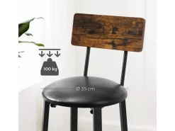 Sitzkissen|Vasagle Barhocker 2er Set mit PU-Bezug Braun-Schwarz