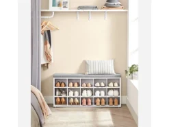 Sitzkissen|Vasagle Schuhbank mit Sitzkissen 30 cm x 105 cm x 48 cm Weiß-Grau