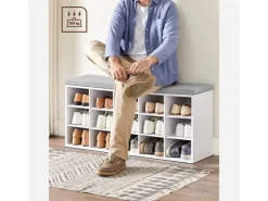 Sitzkissen|Vasagle Schuhbank mit Sitzkissen 30 cm x 105 cm x 48 cm Weiß-Grau