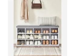 Sitzkissen|Vasagle Schuhbank mit Sitzkissen 30 cm x 105 cm x 48 cm Weiß-Grau