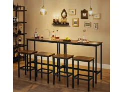 Gartenmöbel-Sets|Sitzkissen|Vasagle Stehtisch mit 2 Hocker Braun-Schwarz