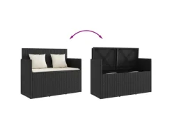 vidaXL Gartenbank  Poly Rattan mit Kissen Schwarz*