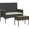 Balkonmöbel|Gartenbänke|vidaXL Gartenbank 2-Sitzer mit Kissen und Tisch Schwarz Poly Rattan