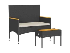 Balkonmöbel|Gartenbänke|vidaXL Gartenbank 2-Sitzer mit Kissen und Tisch Schwarz Poly Rattan