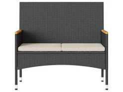 Balkonmöbel|Gartenbänke|vidaXL Gartenbank 2-Sitzer mit Kissen und Tisch Schwarz Poly Rattan