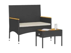 Balkonmöbel|Gartenbänke|vidaXL Gartenbank 2-Sitzer mit Kissen und Tisch Schwarz Poly Rattan