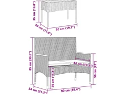 Balkonmöbel|Gartenbänke|vidaXL Gartenbank 2-Sitzer mit Kissen und Tisch Schwarz Poly Rattan