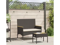 Balkonmöbel|Gartenbänke|vidaXL Gartenbank 2-Sitzer mit Kissen und Tisch Schwarz Poly Rattan