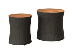 Gartentische|vidaXL Garten-Beistelltische 2 Stk mit Holzplatte Poly Rattan 366288