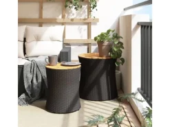 Gartentische|vidaXL Garten-Beistelltische 2 Stk mit Holzplatte Poly Rattan 366288