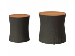 Gartentische|vidaXL Garten-Beistelltische 2 Stk mit Holzplatte Poly Rattan 366288