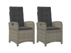 vidaXL Gartensessel mit Kissen 2 Stk. Verstellbar Grau Poly Rattan Stahl* Outlet
