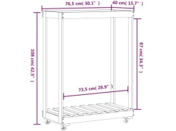 vidaXL Kaminholzregal mit Rollen 76,5x40x108 cm Massivholz Kiefer* Clearance