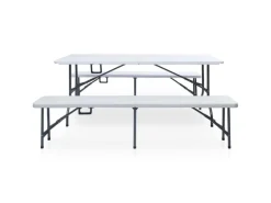 vidaXL Klappbarer Gartentisch mit 2 Bänken 180 cm Stahl und HDPE Weiß 48833* Clearance