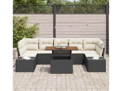 Gartenmöbel-Sets|Lounge-Gartenmöbel|vidaXL 8-Teiliges Garten-Sofa-Set mit Kissen in Schwarz aus Poly Rattan 3358665