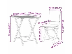 vidaXL 3-Teiliges Klappbares Bistro-Set mit Kissen aus Echtem Akazienholz 4105510* Discount