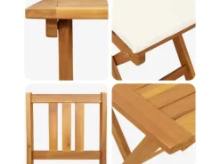 vidaXL 3-Teiliges Klappbares Bistro-Set mit Kissen aus Echtem Akazienholz 4105510* Discount