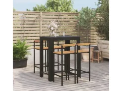 Gartenmöbel-Sets|vidaXL 5-tlg Gartenbar-Set Schwarz Poly Rattan & Massivholz Akazie Modell 10