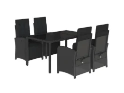 Balkonmöbel|vidaXL 5-tlg Garten-Essgruppe mit Kissen Schwarz Poly Rattan Modell 113