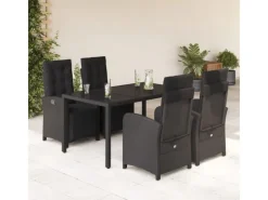 Balkonmöbel|vidaXL 5-tlg Garten-Essgruppe mit Kissen Schwarz Poly Rattan Modell 113