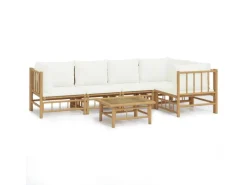 Lounge-Gartenmöbel|vidaXL 6-tlg Garten-Lounge-Set mit CremeWeißen Kissen Bambus Modell 14
