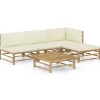 vidaXL 5-Tlg Garten-Lounge-Set mit Cremeweißen Kissen Bambus 3058191* Best