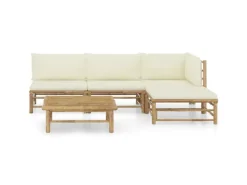 vidaXL 5-Tlg Garten-Lounge-Set mit Cremeweißen Kissen Bambus 3058191* Best