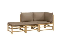 vidaXL 3-tlg Garten-Lounge-Set mit Taupe Kissen Bambus* Discount