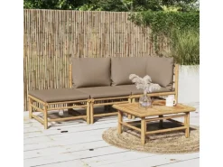 vidaXL 3-tlg Garten-Lounge-Set mit Taupe Kissen Bambus* Discount