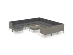 vidaXL 13-tlg Garten-Lounge-Set mit Auflagen Poly Rattan Grau* New
