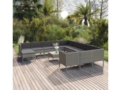 vidaXL 13-tlg Garten-Lounge-Set mit Auflagen Poly Rattan Grau* New
