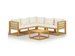 Lounge-Gartenmöbel|vidaXL 6-tlg Garten-Lounge-Set mit Auflagen Creme Massivholz Akazie Modell 4