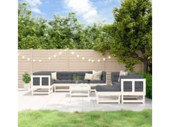 Lounge-Gartenmöbel|Gartenmöbel-Sets|vidaXL 10-tlg Garten-Lounge-Set mit Kissen Weiß Massivholz Modell 4
