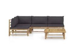 Lounge-Gartenmöbel|vidaXL 5-tlg Garten-Lounge-Set mit Dunkelgrauen Kissen Bambus Modell 4