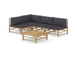 Lounge-Gartenmöbel|vidaXL 5-tlg Garten-Lounge-Set mit Dunkelgrauen Kissen Bambus Modell 4