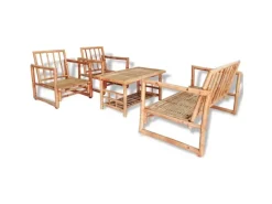 vidaXL 4-tlg Garten-Lounge-Set mit Auflagen Bambus*