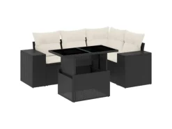 Lounge-Gartenmöbel|vidaXL 5-Tlg Garten-Sofagarnitur mit Kissen Schwarz Poly Rattan 3269136