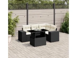 Lounge-Gartenmöbel|vidaXL 5-Tlg Garten-Sofagarnitur mit Kissen Schwarz Poly Rattan 3269136