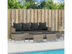 vidaXL 5-tlg Garten-Sofagarnitur mit Kissen Hellgrau Poly Rattan Modell 6* Sale