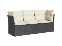 Balkonmöbel|vidaXL 3-tlg Garten-Sofagarnitur mit Kissen Schwarz Poly Rattan Modell 10
