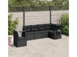 Feuerschalen|vidaXL 6-tlg Garten-Sofagarnitur mit Kissen Schwarz Poly Rattan Modell 206