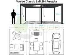 Classic Alu-Stahl Pavillon 3 x 5,3 M Weiß Pergola Freistehend*Weide Best