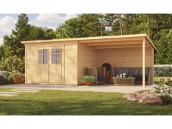Holz-Gartenhaus Como Natur 598 cm x 300 cm davon 303 cm Anbaudach*Weka Outlet