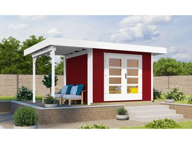 Holz-Gartenhaus Flachdach Lasiert 442 cm x 315 cm*Weka New