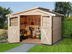 Holz-Gartenhaus Gartenhaus 323 Versetztes Satteldach Unbehandelt 217 cm*Weka New